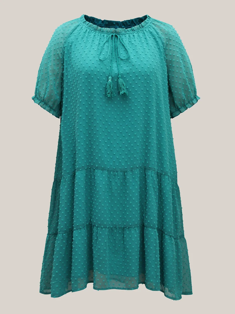 Polka Dot Texture Tiered Tassel Midi Dress