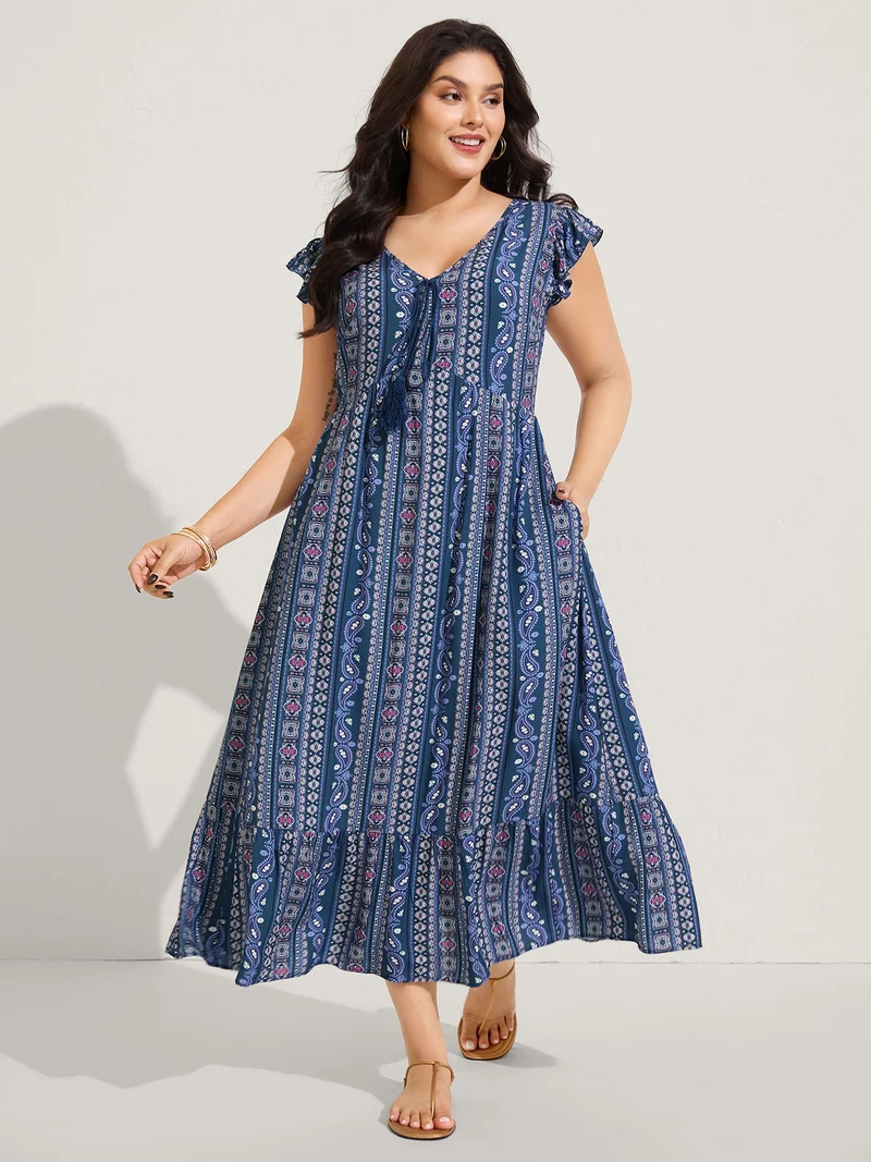 Boho Stripes High Waisted Midi Dress