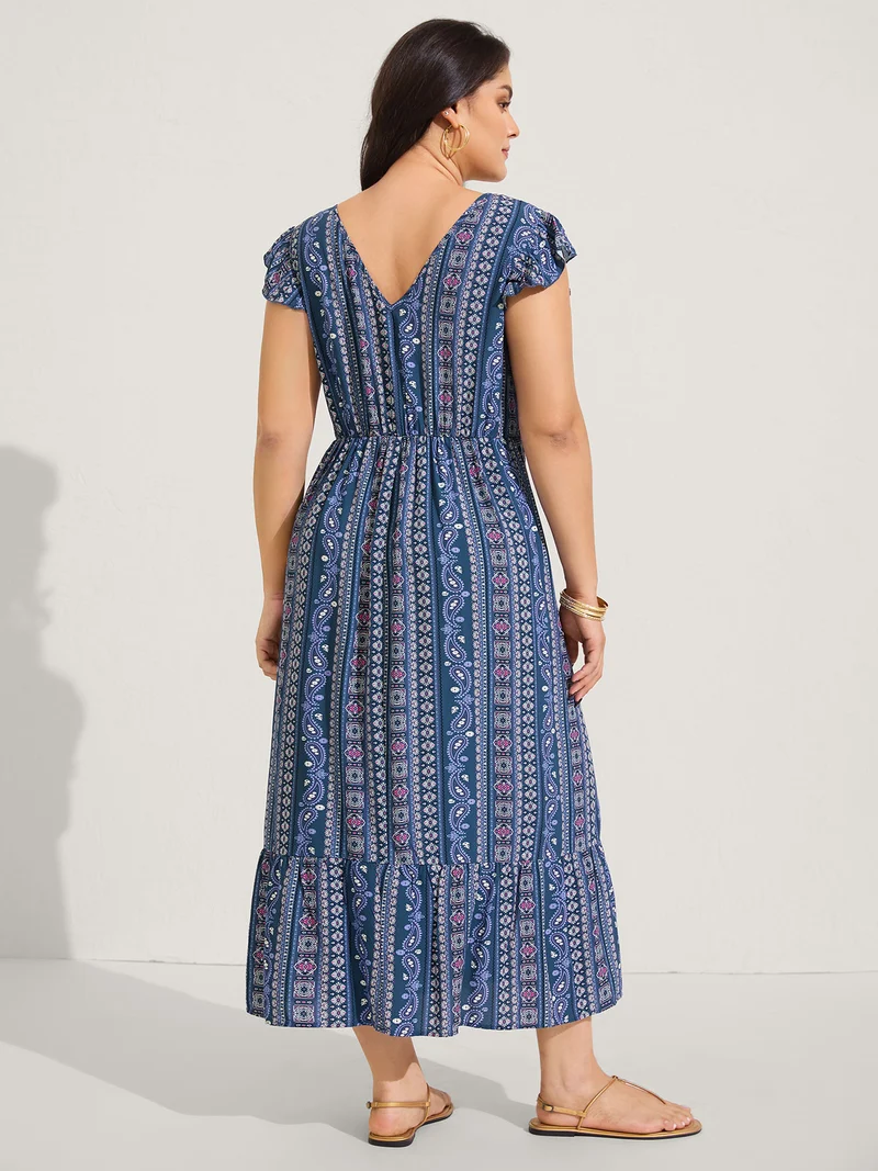 Boho Stripes High Waisted Midi Dress