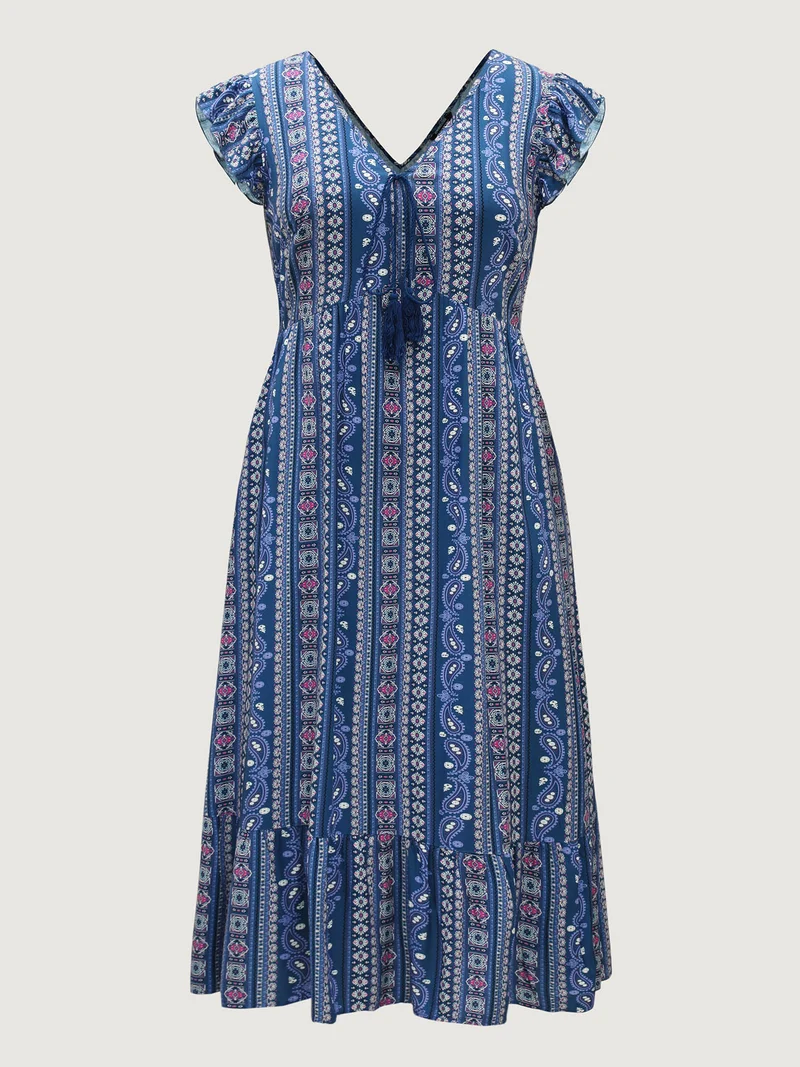 Boho Stripes High Waisted Midi Dress