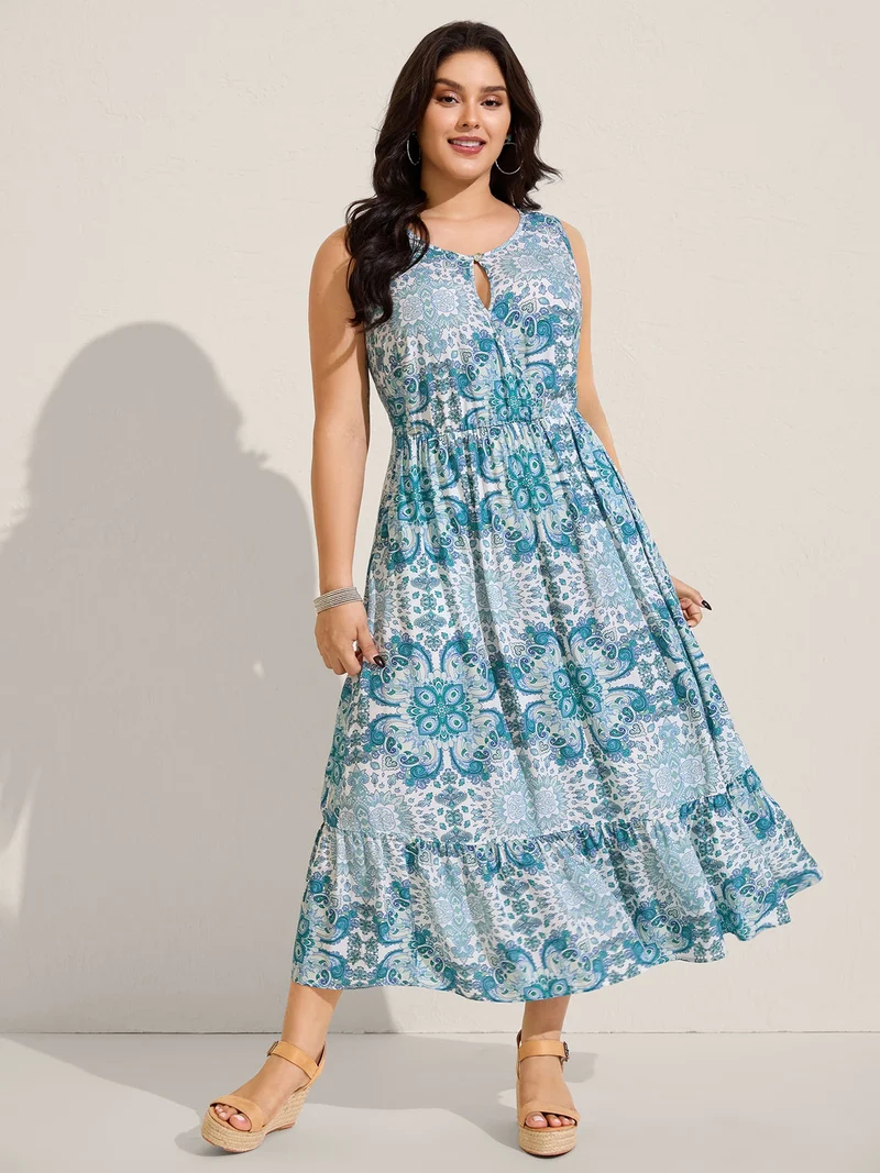 Rayon Paisley Print Layered Midi Dress