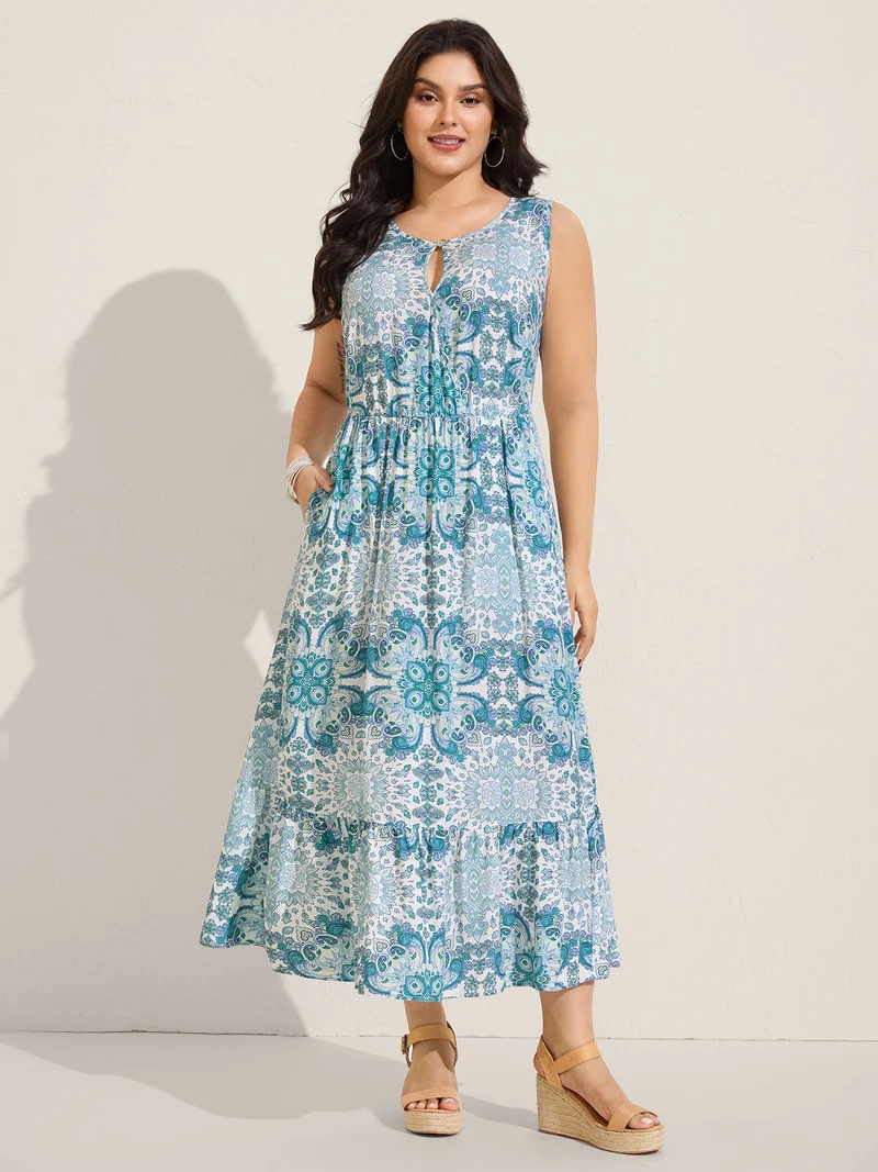 Rayon Paisley Print Layered Midi Dress