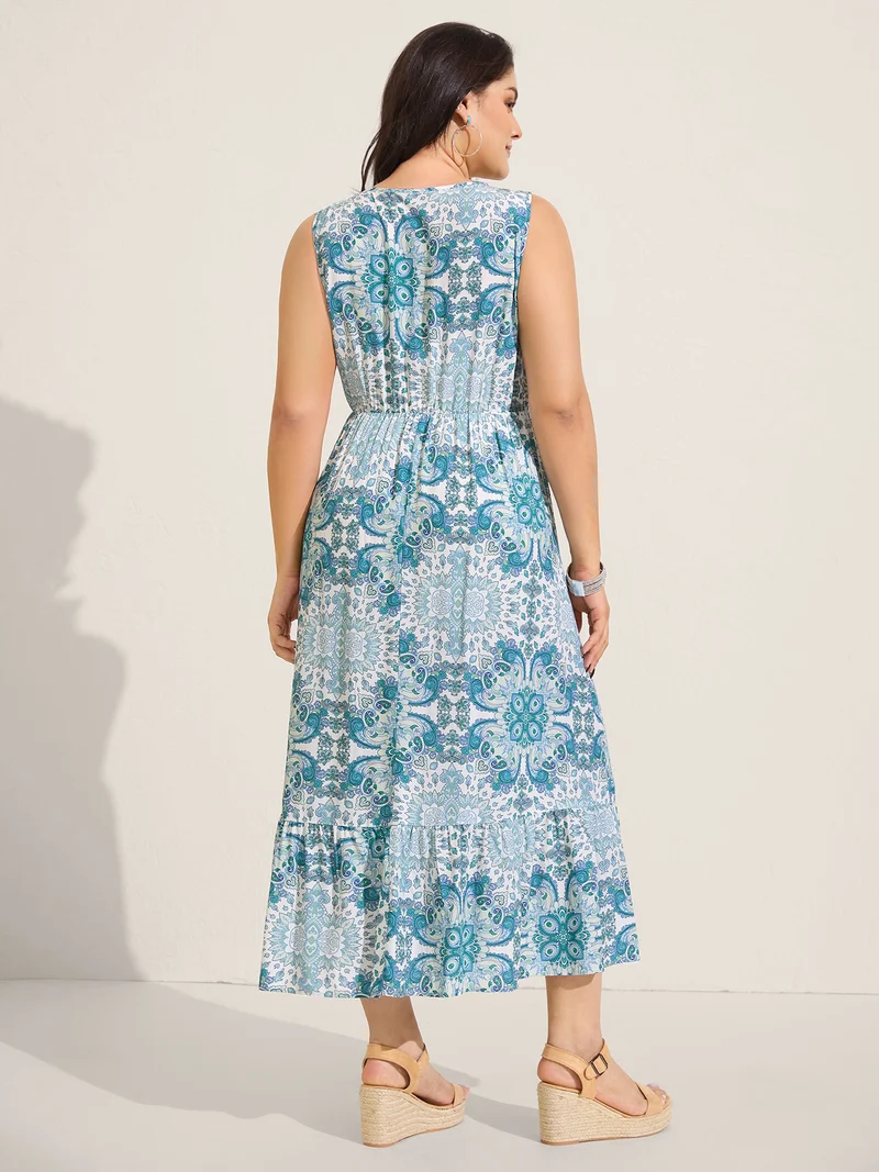 Rayon Paisley Print Layered Midi Dress