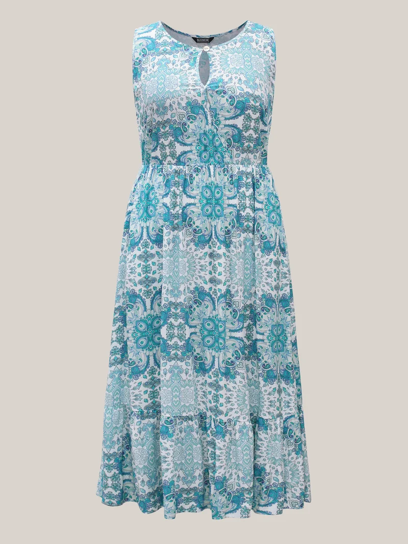 Rayon Paisley Print Layered Midi Dress