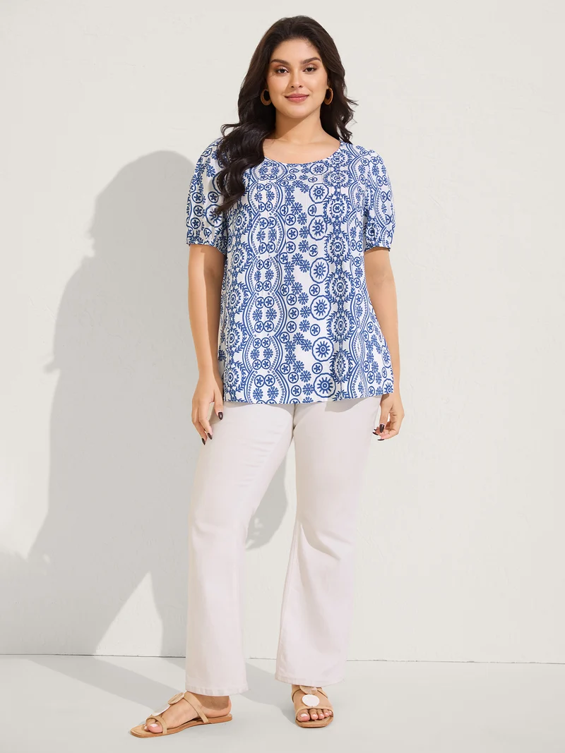 Boho Print Toothpick Pleat Blouse