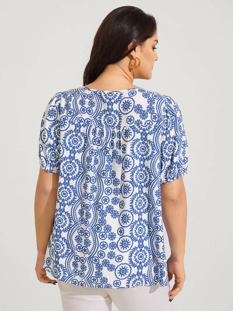 Boho Print Toothpick Pleat Blouse