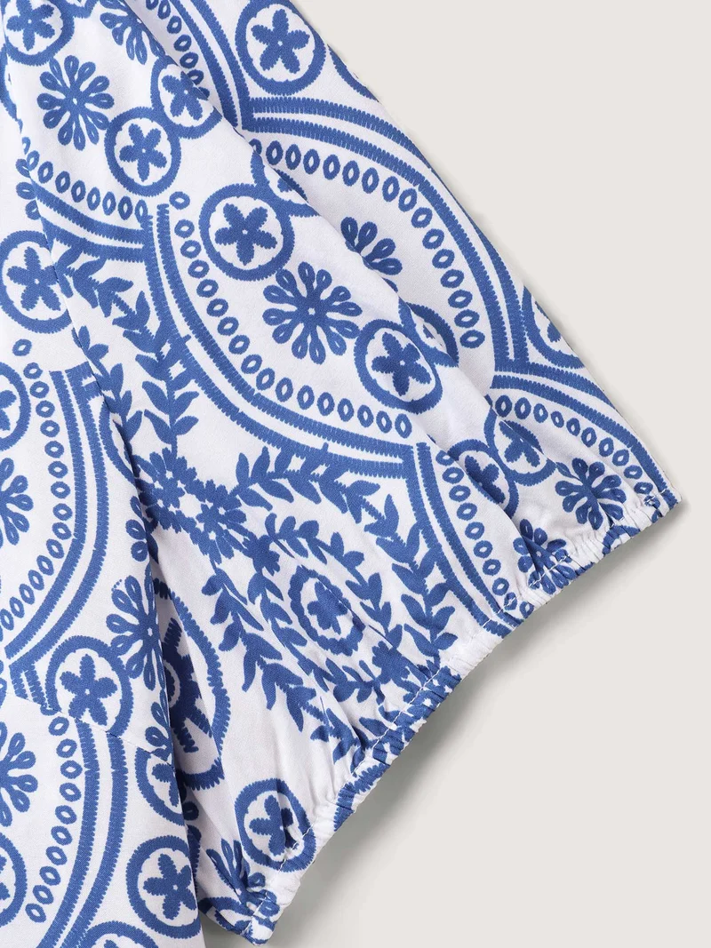 Boho Print Toothpick Pleat Blouse