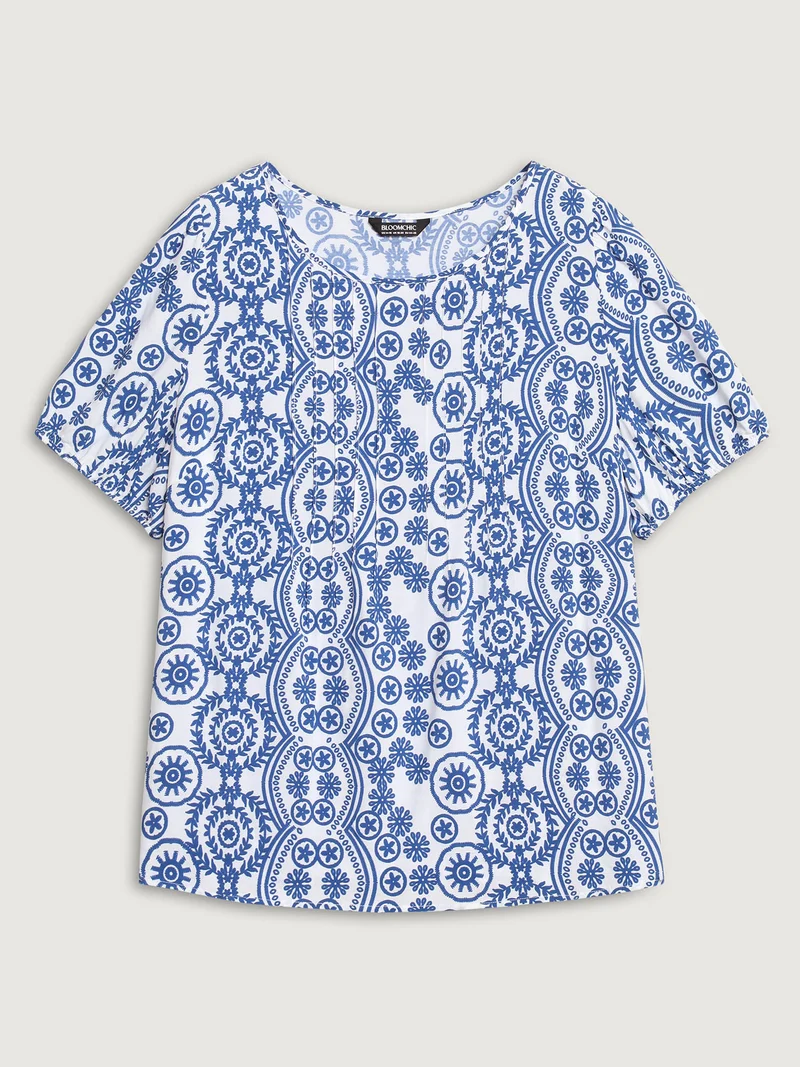Boho Print Toothpick Pleat Blouse