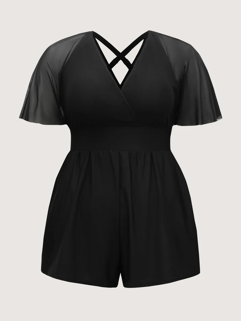 Sheer Sleeve Fitted One-Piece Swimsuit