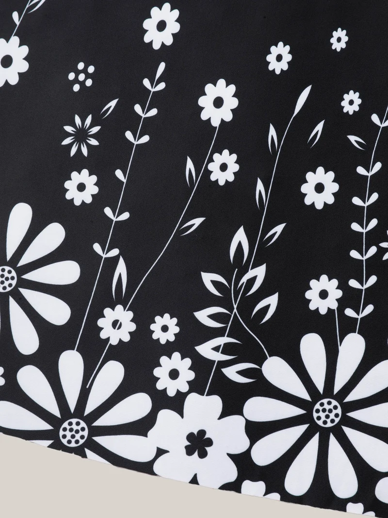 Floral Hem Pockets Pleated Swim Bottoms