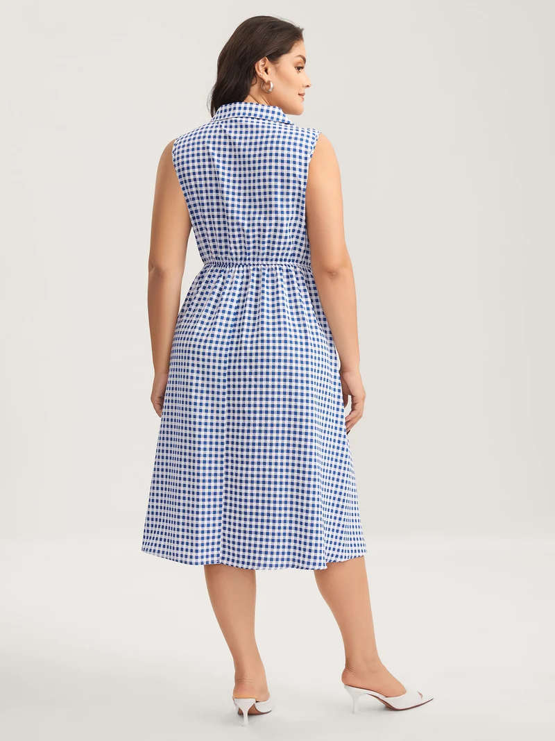 Plaid Print Button Pockets Midi Dress