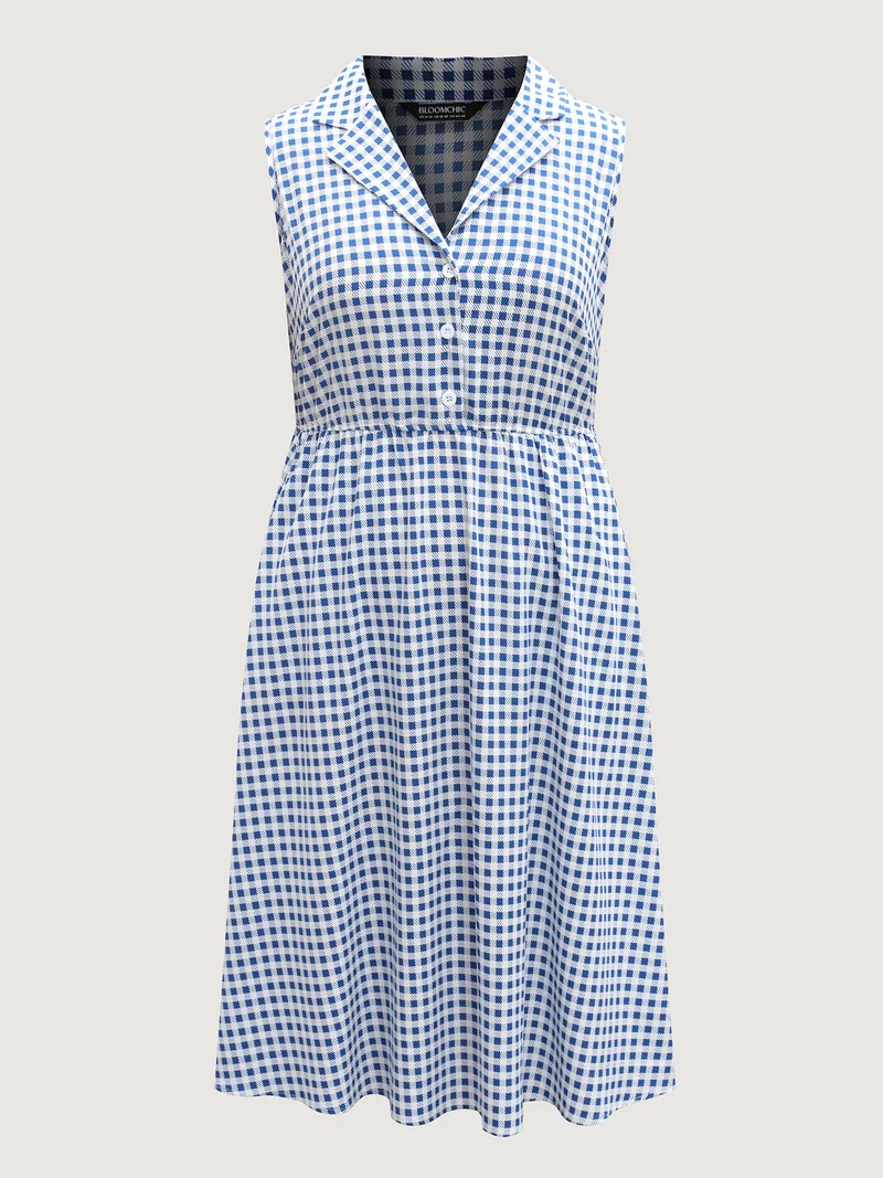 Plaid Print Button Pockets Midi Dress
