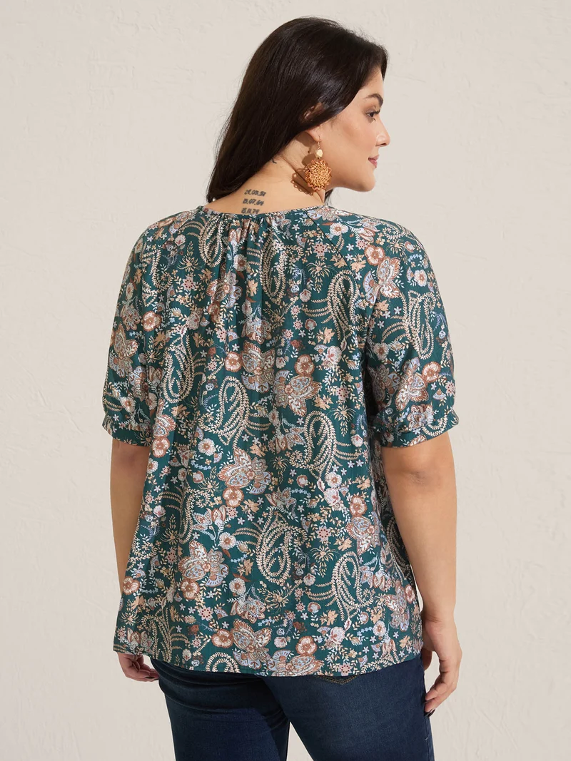Paisley Print Button Placket Blouse