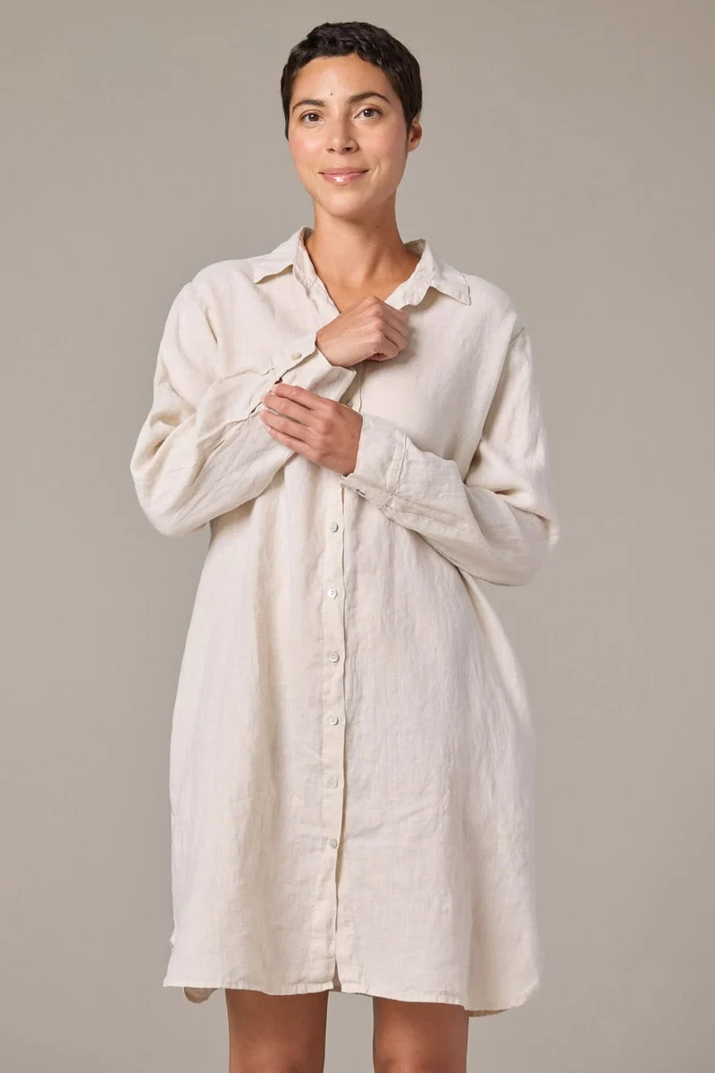 Robe chemise en lin à manches longues
