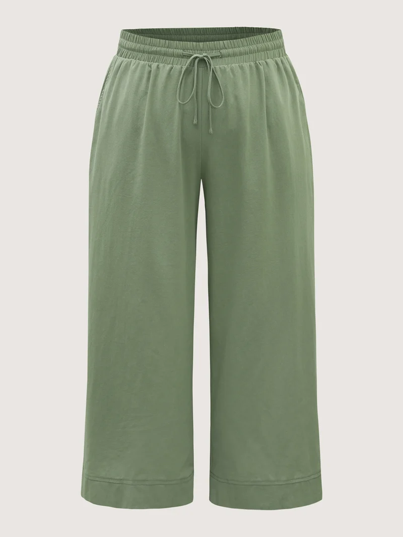 Shirred Drawstring Solid Wide-Leg Pants