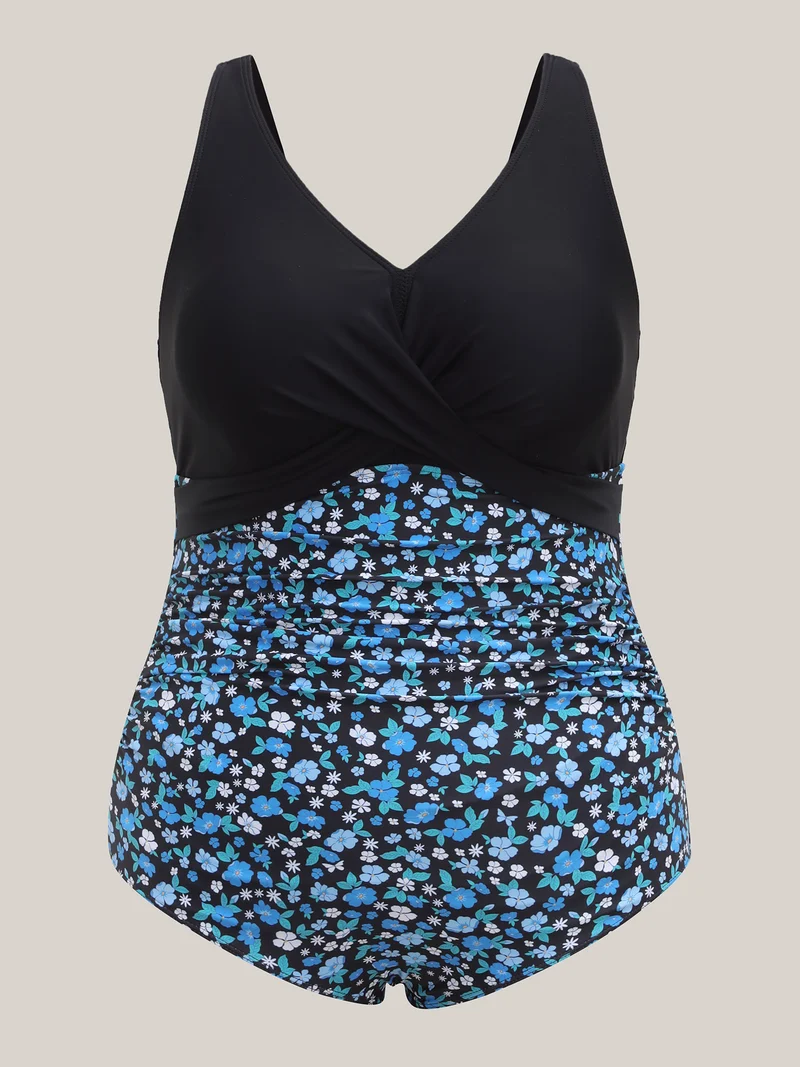 Floral Twist Contrast One-Piece Swimsuit