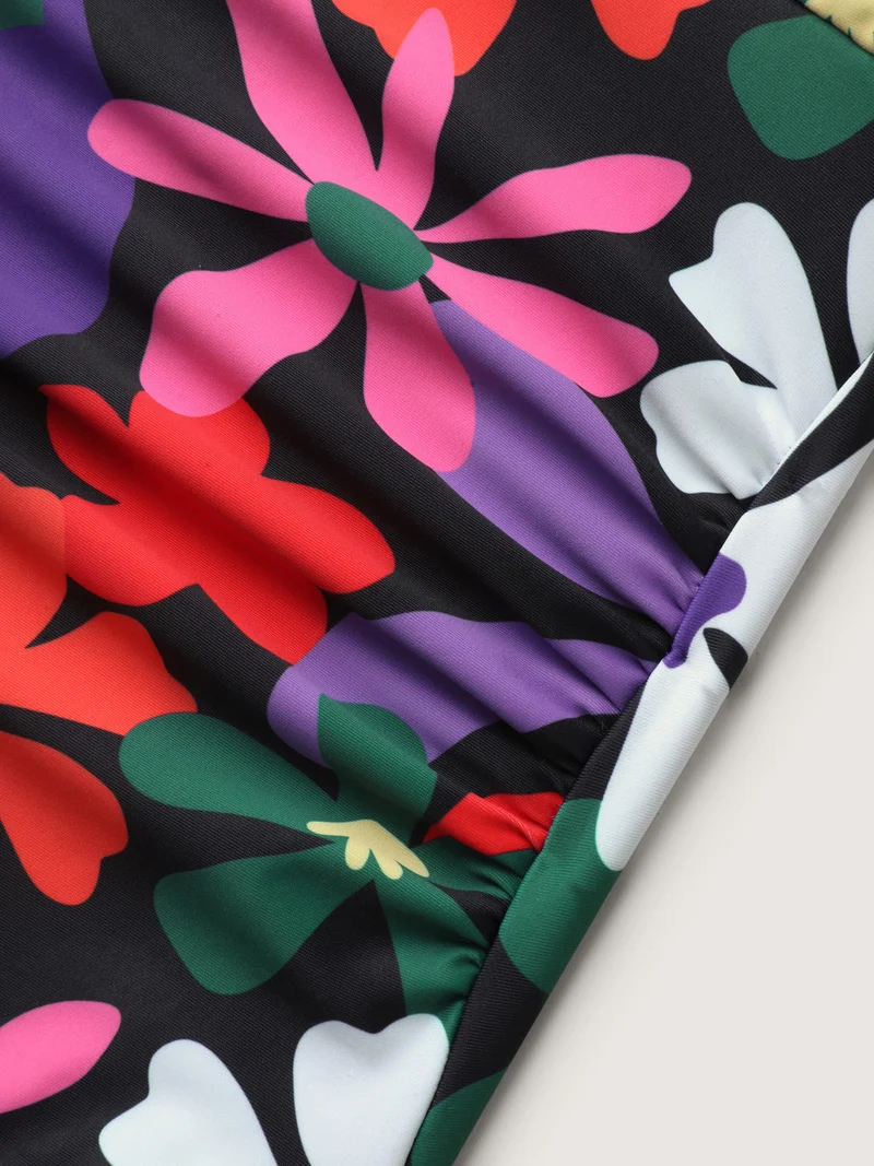 Bright Florals Pleated One-Piece Swimsuit