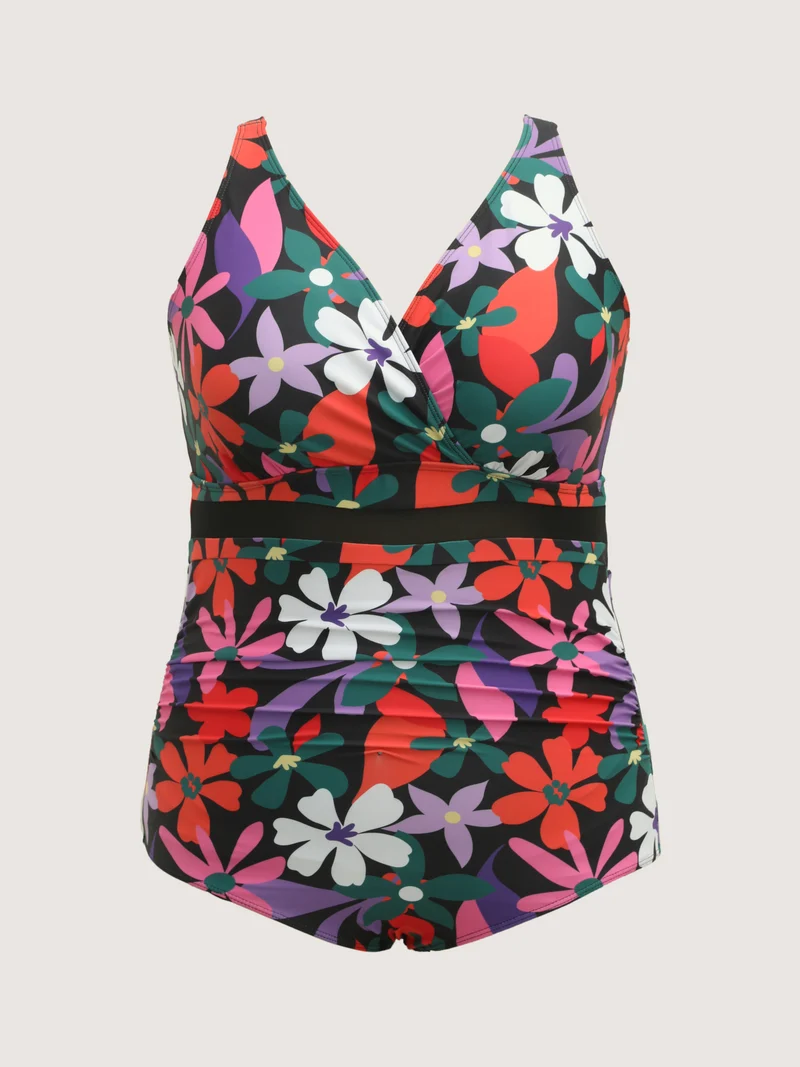 Bright Florals Pleated One-Piece Swimsuit