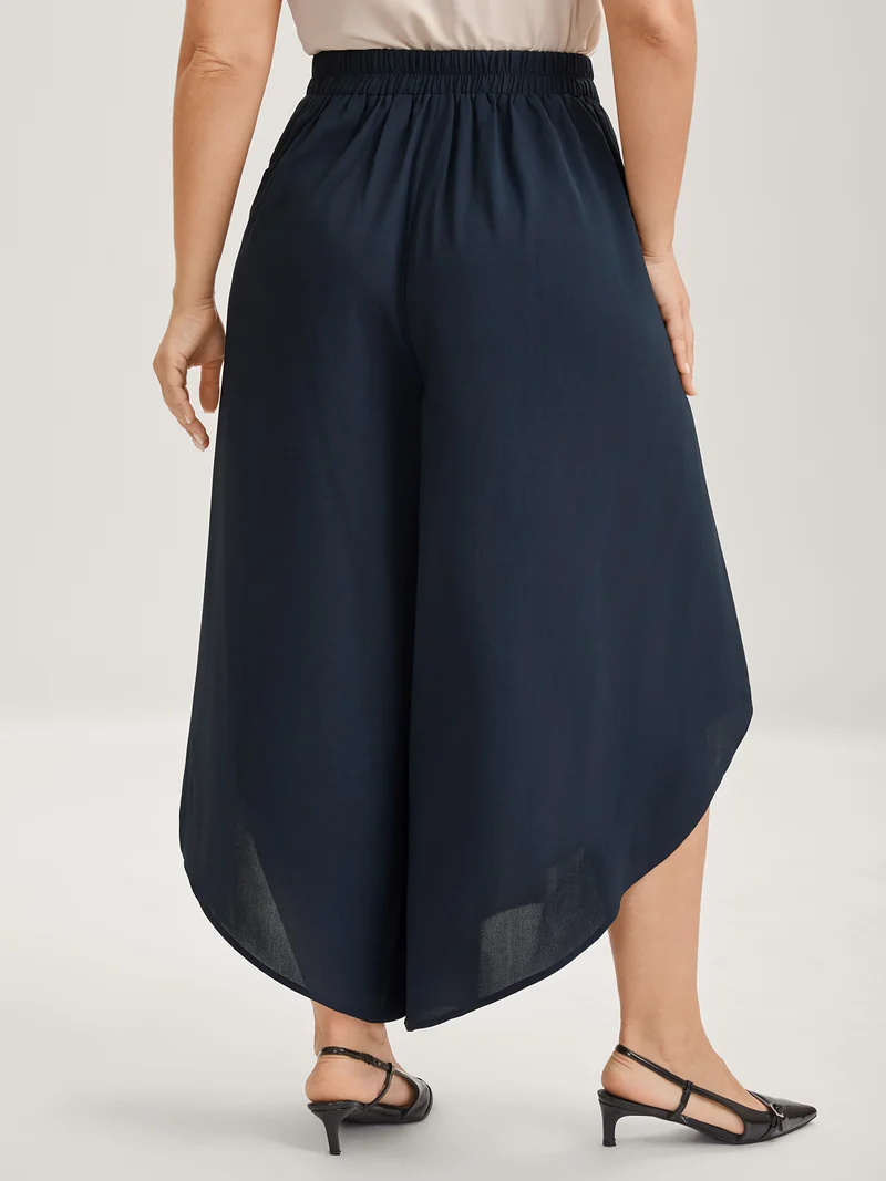 Sheer Lace Petal Hem Wide-Leg Pants
