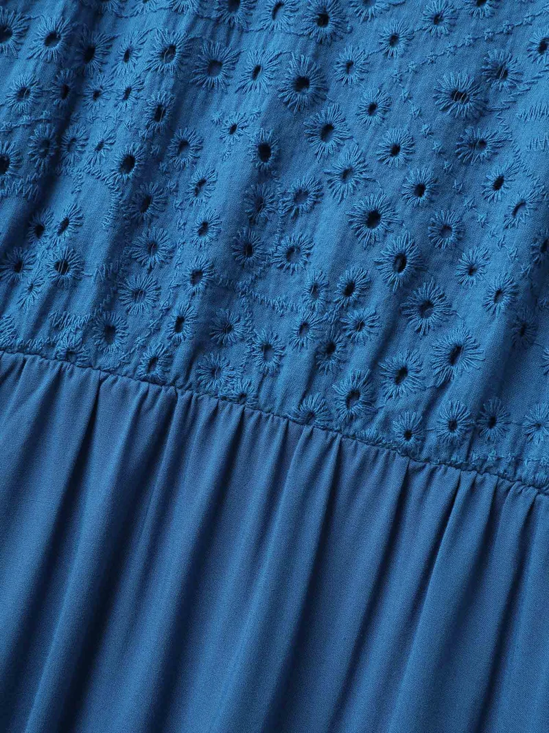 Rayon Lace Pleated Tiered Midi Dress