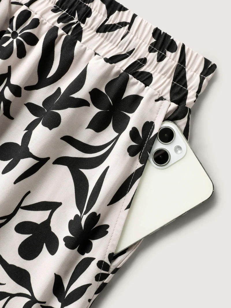 Floral Print Wide-Leg Contrast Pants