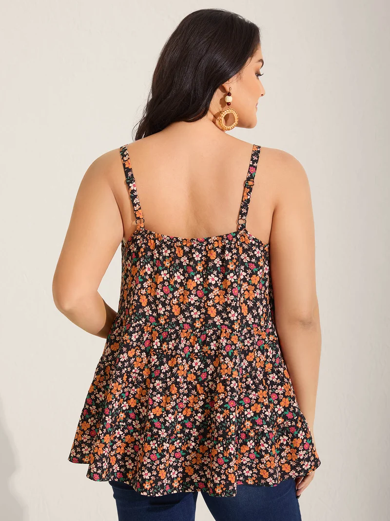 Ditsy Floral Print Cami Tiered Tank Top
