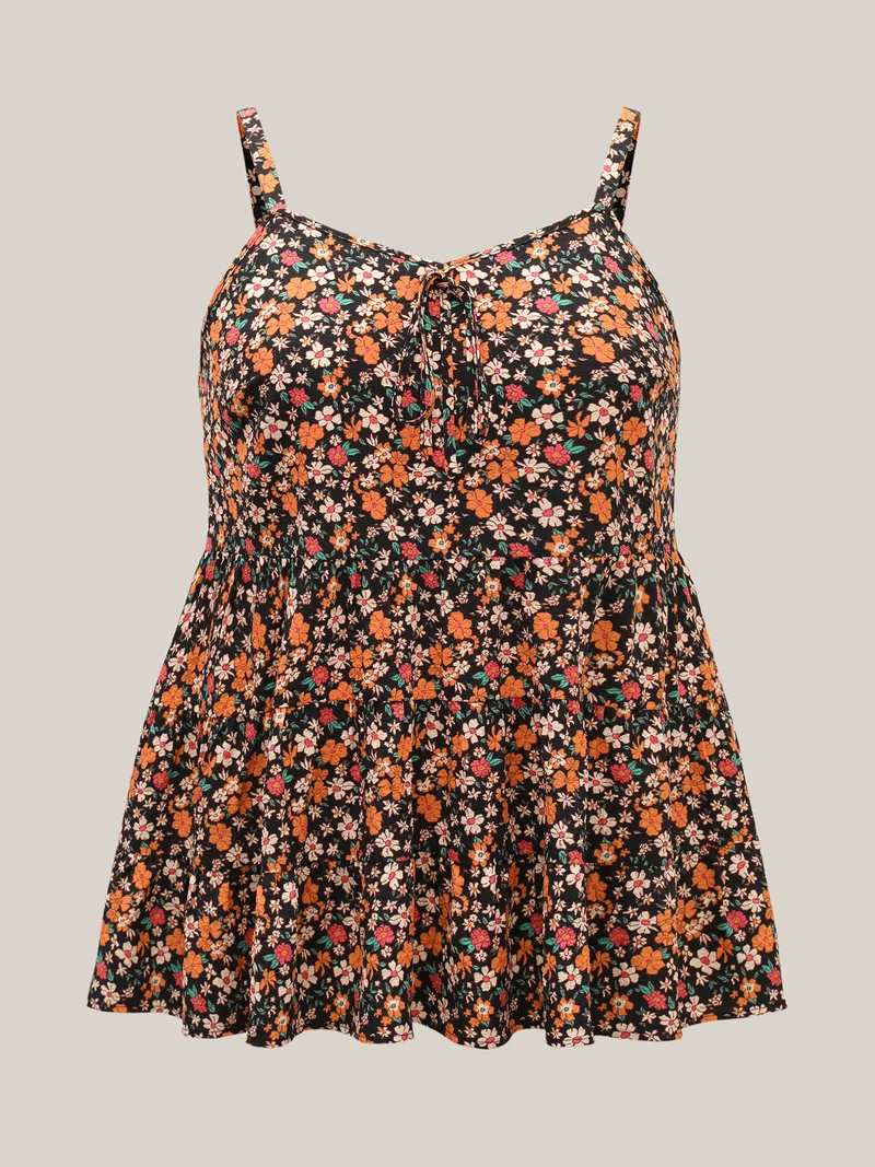 Ditsy Floral Print Cami Tiered Tank Top
