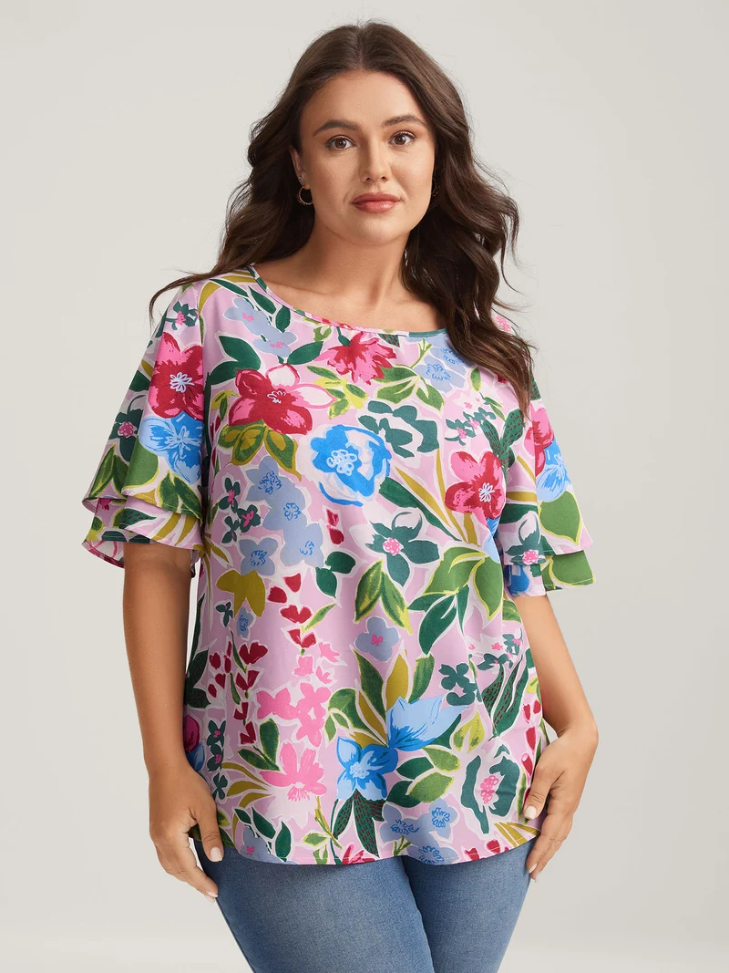 Sunkissed Floral Lotus Leaf Sleeve Blouse