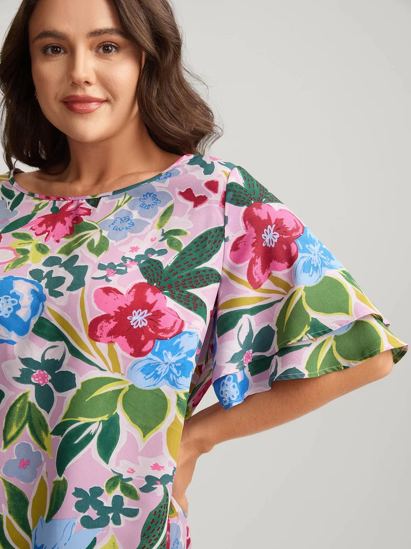 Sunkissed Floral Lotus Leaf Sleeve Blouse