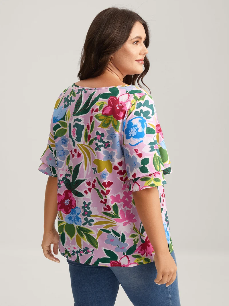 Sunkissed Floral Lotus Leaf Sleeve Blouse