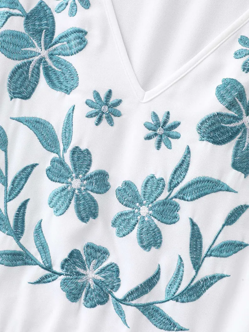 Floral Embroidery Pockets Midi Dress