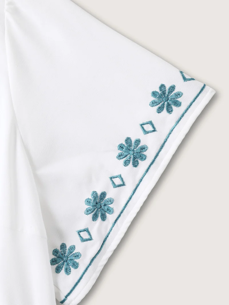 Floral Embroidery Pockets Midi Dress