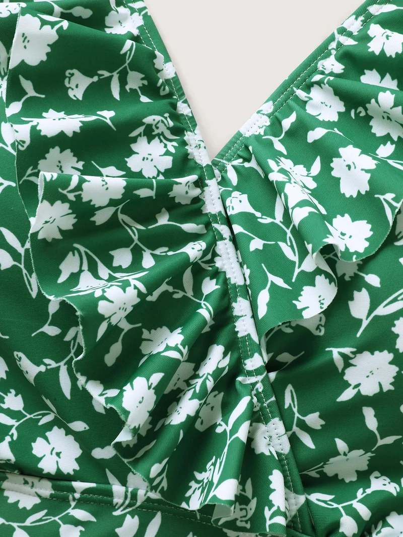 Ruffled Ditsy Floral Print Swim Top