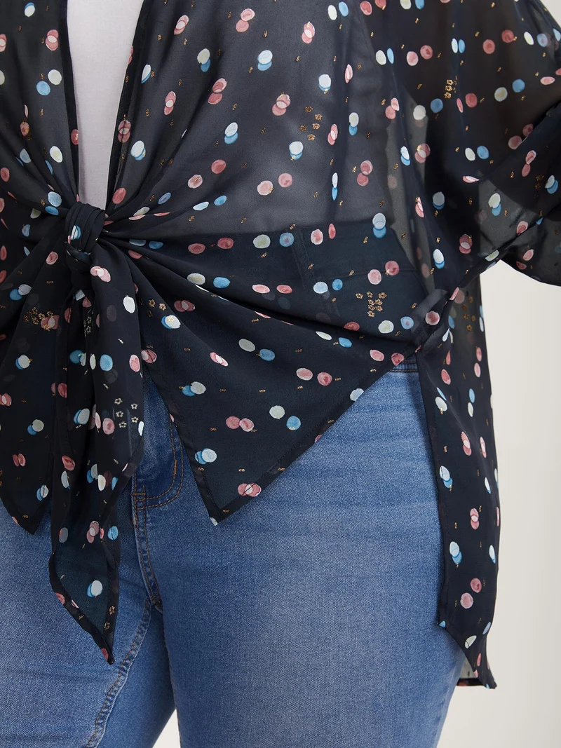 Chiffon Sheer Polka Dots Wrap Kimono