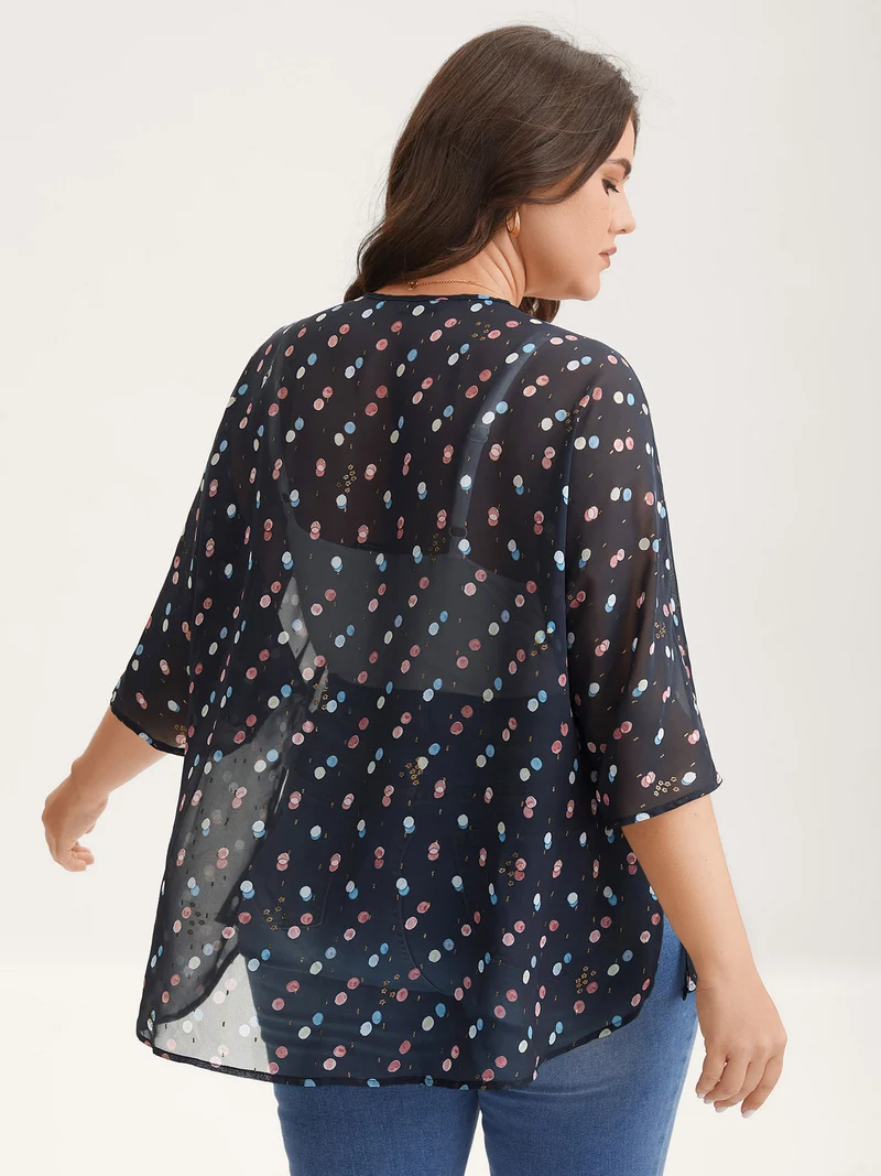 Chiffon Sheer Polka Dots Wrap Kimono