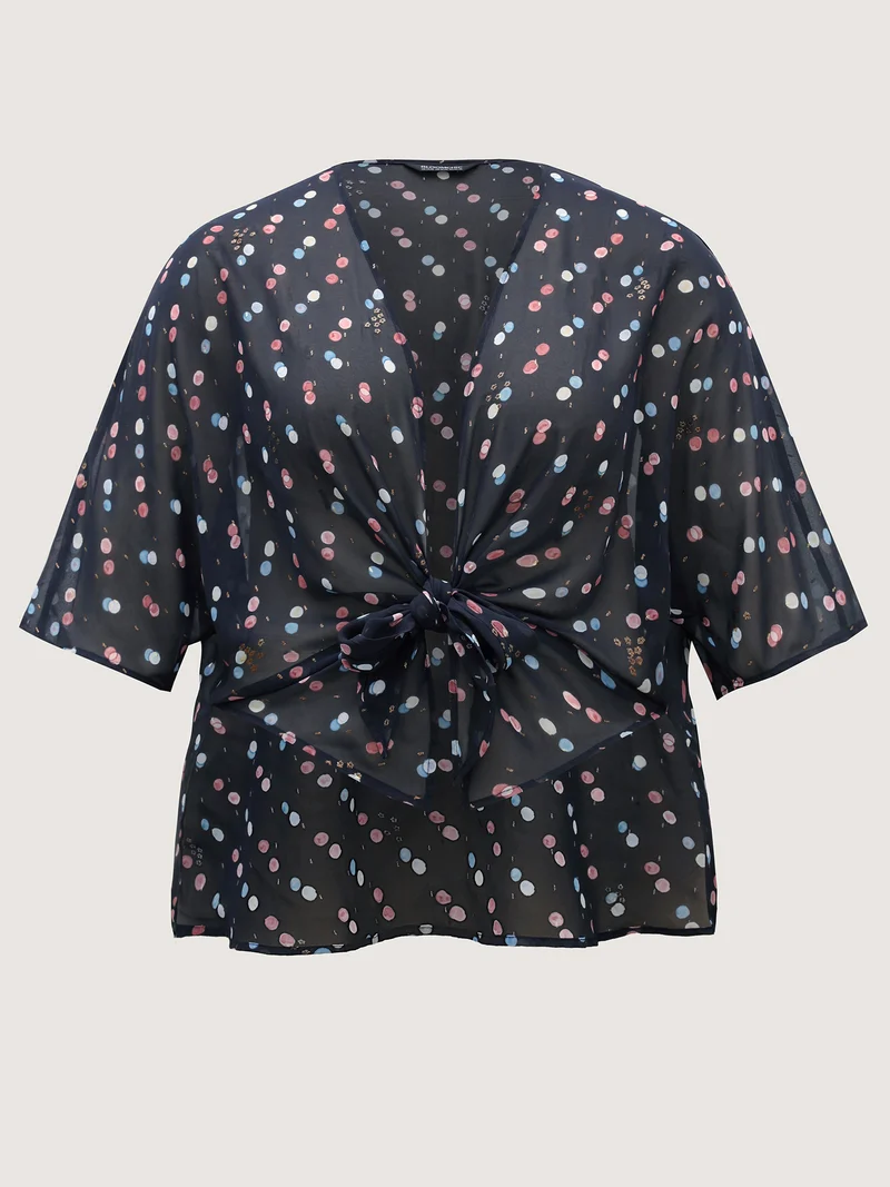 Chiffon Sheer Polka Dots Wrap Kimono