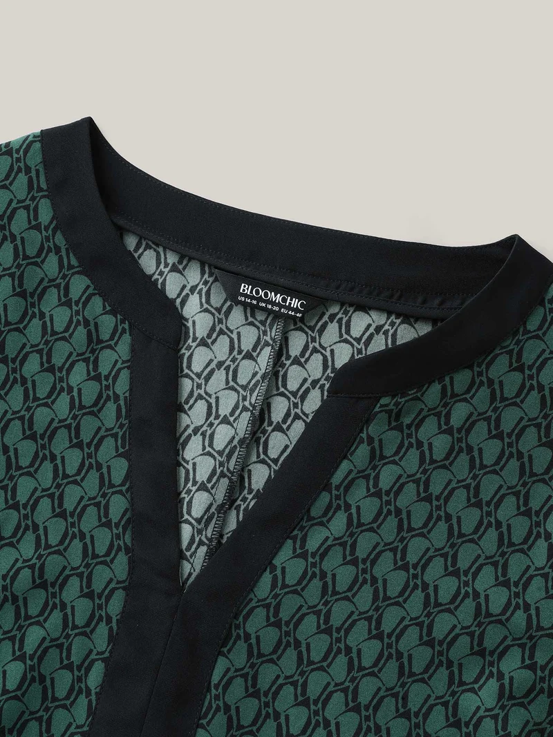 Geometric Print Color Contrast Blouse