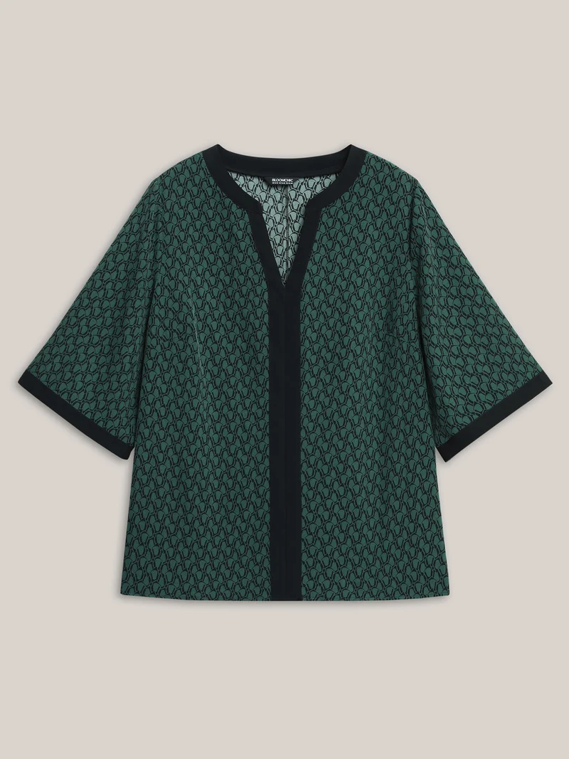 Geometric Print Color Contrast Blouse