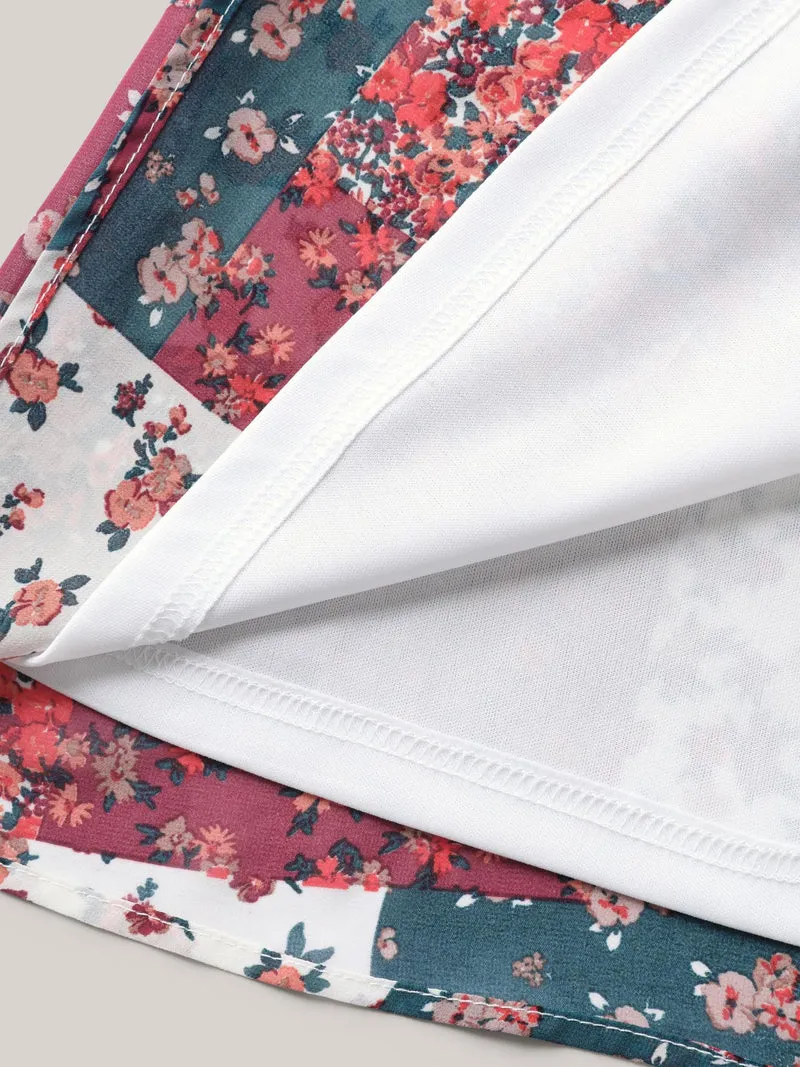Boho Collage Print Backless Tie Blouse