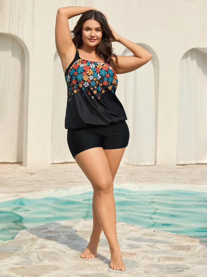 Floral Print Cut-Out Swim Top