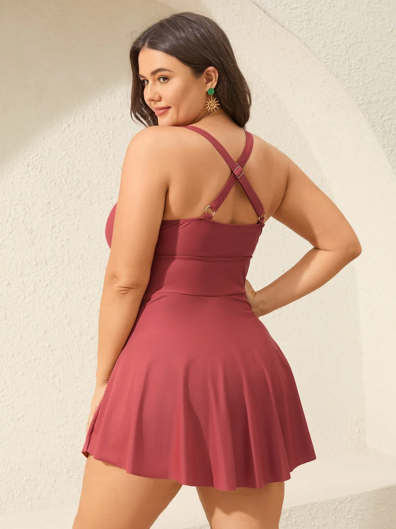 Anti-Float Tie Keyhole Swim Dress