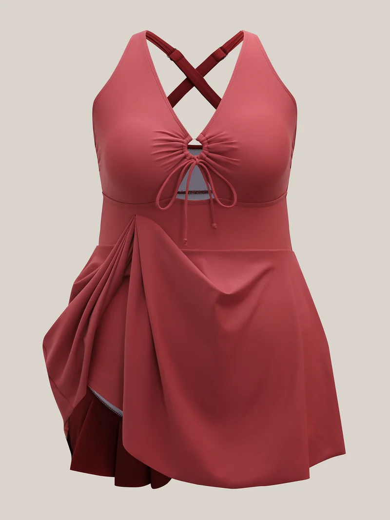 Anti-Float Tie Keyhole Swim Dress