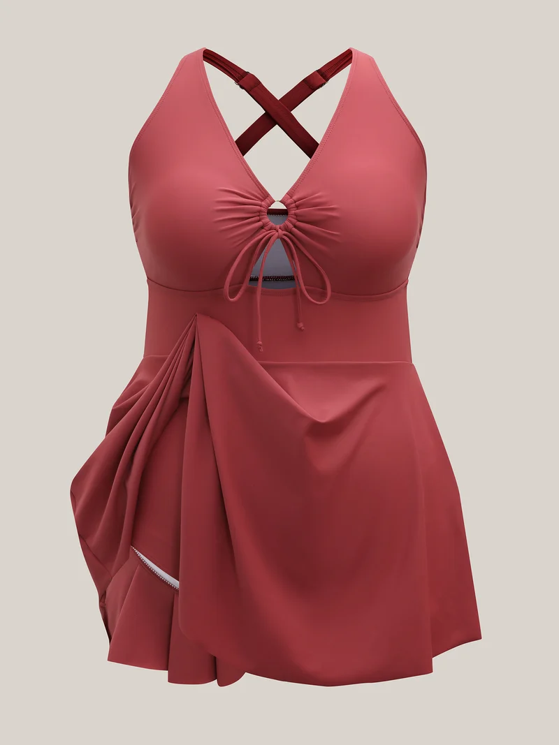Anti-Float Tie Keyhole Swim Dress