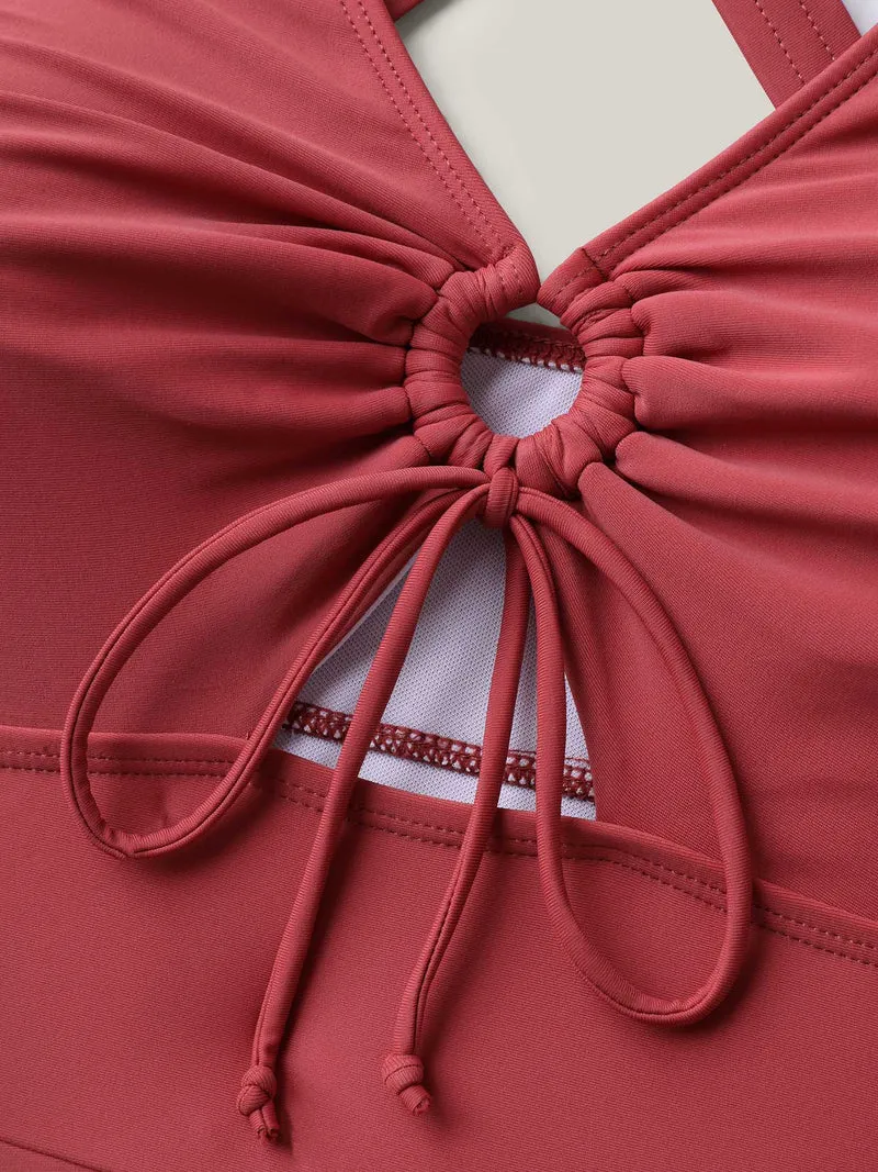 Anti-Float Tie Keyhole Swim Dress