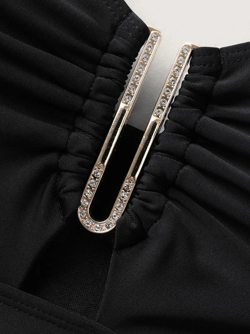 Keyhole Metal Detail Solid Swim Top