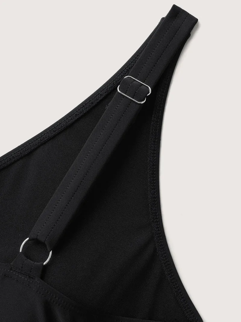 Keyhole Metal Detail Solid Swim Top