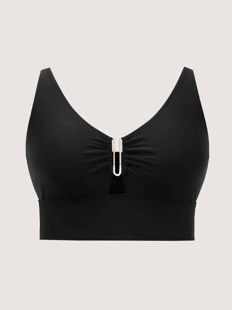 Keyhole Metal Detail Solid Swim Top