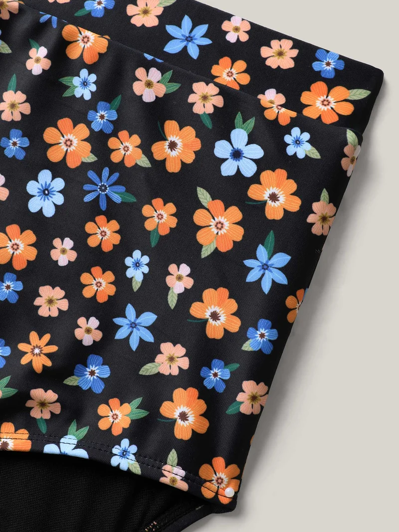 Colorful Floral Print Adjustable Swim Dress
