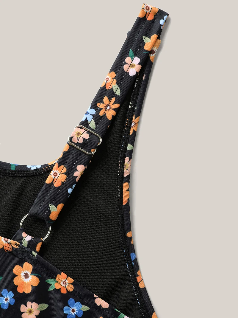 Colorful Floral Print Adjustable Swim Dress