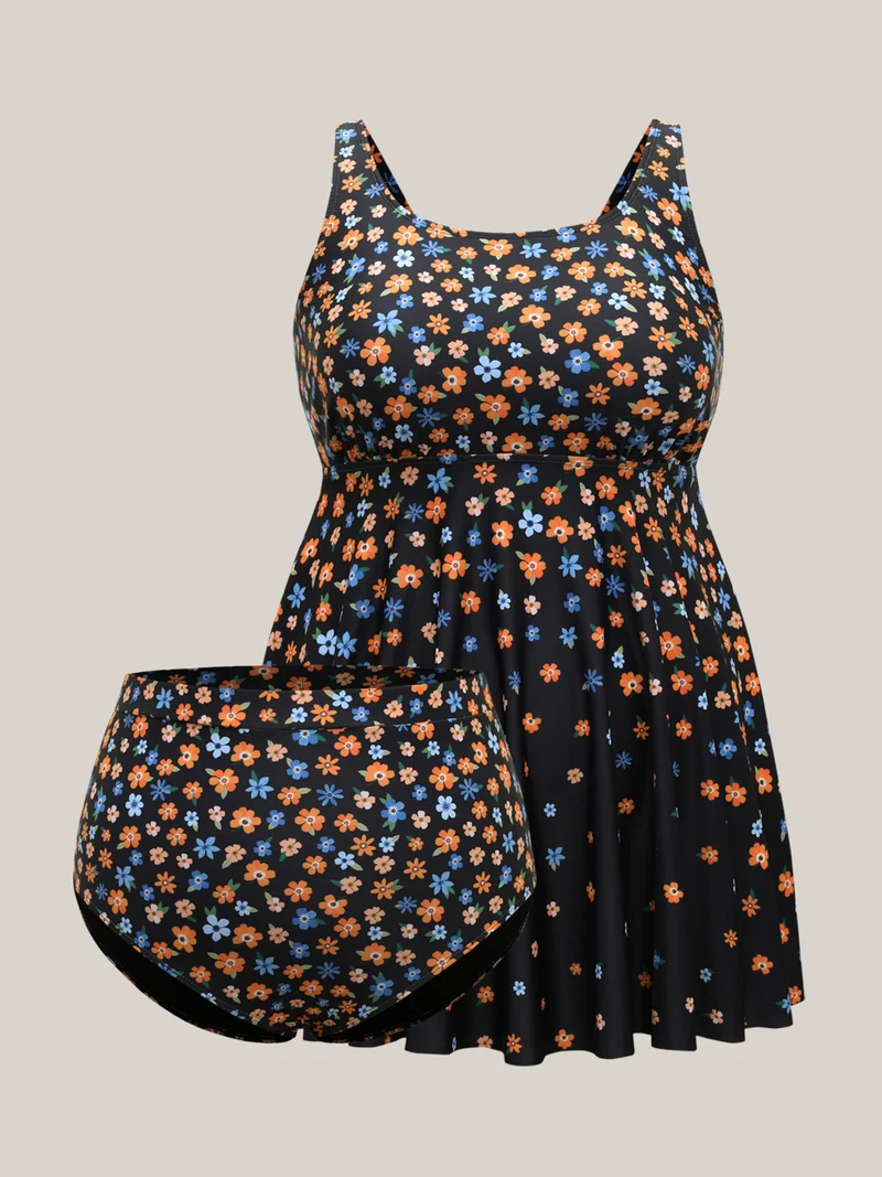 Colorful Floral Print Adjustable Swim Dress